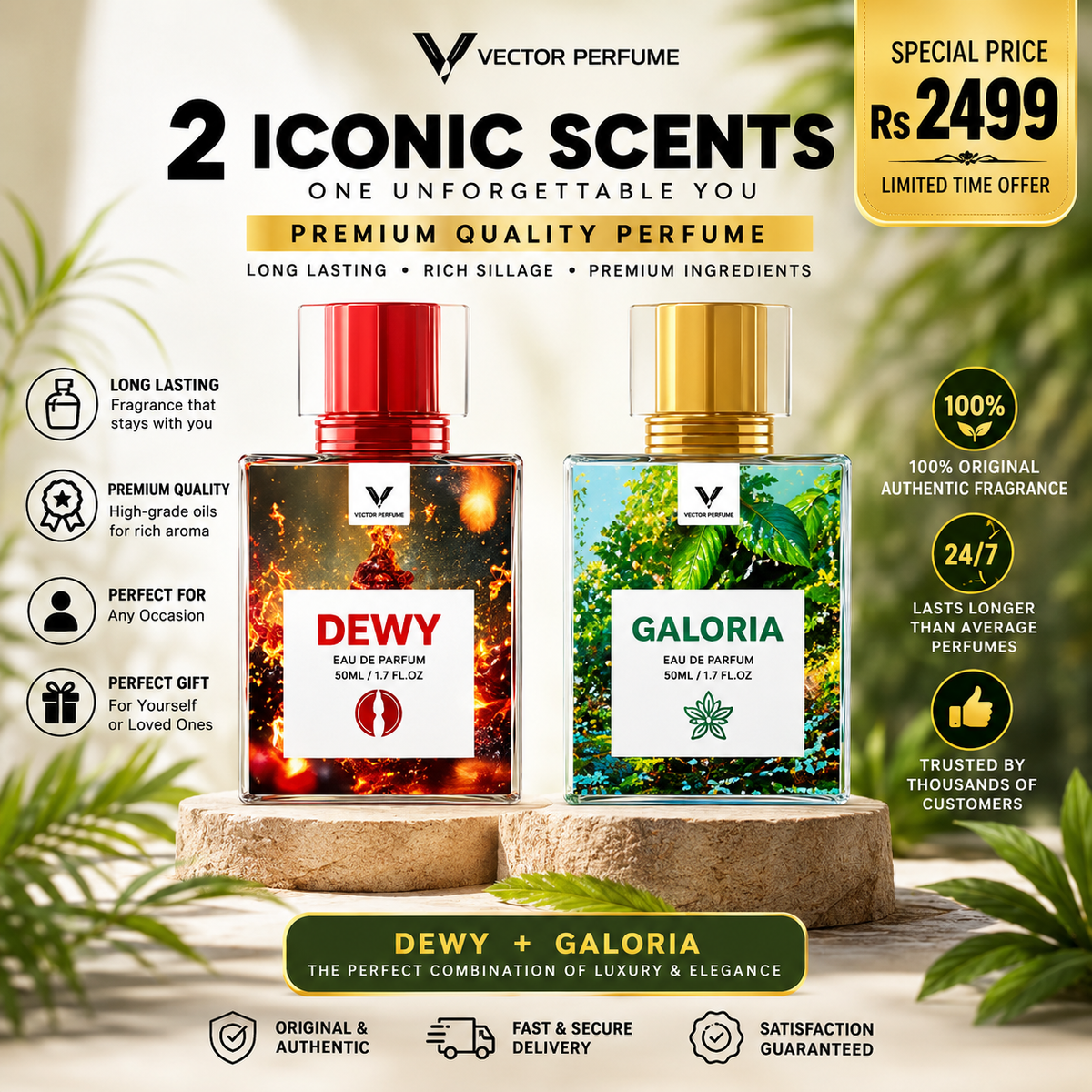 Dewy + Galoria Perfume Set – Long Lasting Premium Fragrance (Pack of 2 × 50ml)